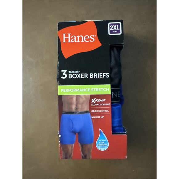 Hanes 3 Men’s Size 2XL Boxer Briefs Performance Stretch X Temp Cooling - Picture 1 of 2
